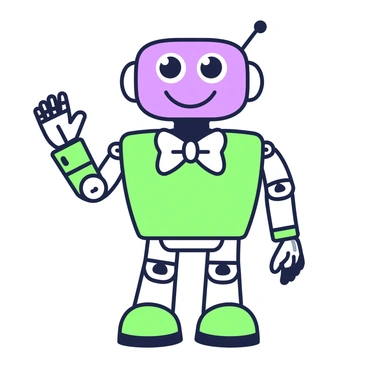 A friendly robot wearing a shiny, metallic bow tie