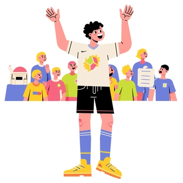 A dedicated soccer fan wearing a jersey and soccer shoes while cheering in the stands.