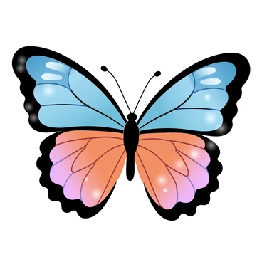 A close-up view of butterfly wings displaying vividly colored vein patterns in intricate detail. The wings are spread wide, showcasing a gradient of bright hues such as deep blues, vibrant oranges, and striking purples. Each vein is distinctly outlined, creating a complex network that draws the eye. The background subtly transitions into softer pastel shades, complementing the vivid colors of the wings. Light glimmers off the delicate structures, enhancing the sense of texture and depth.