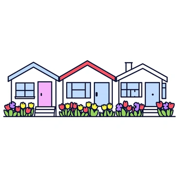 Charming coastal homes overlooking the harbour, with gardens full of colorful flowers.