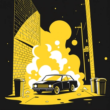 A car explosion illuminating a dark urban alleyway at night