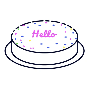 Powdered sugar dusted on a cake with 'Hello' written on top