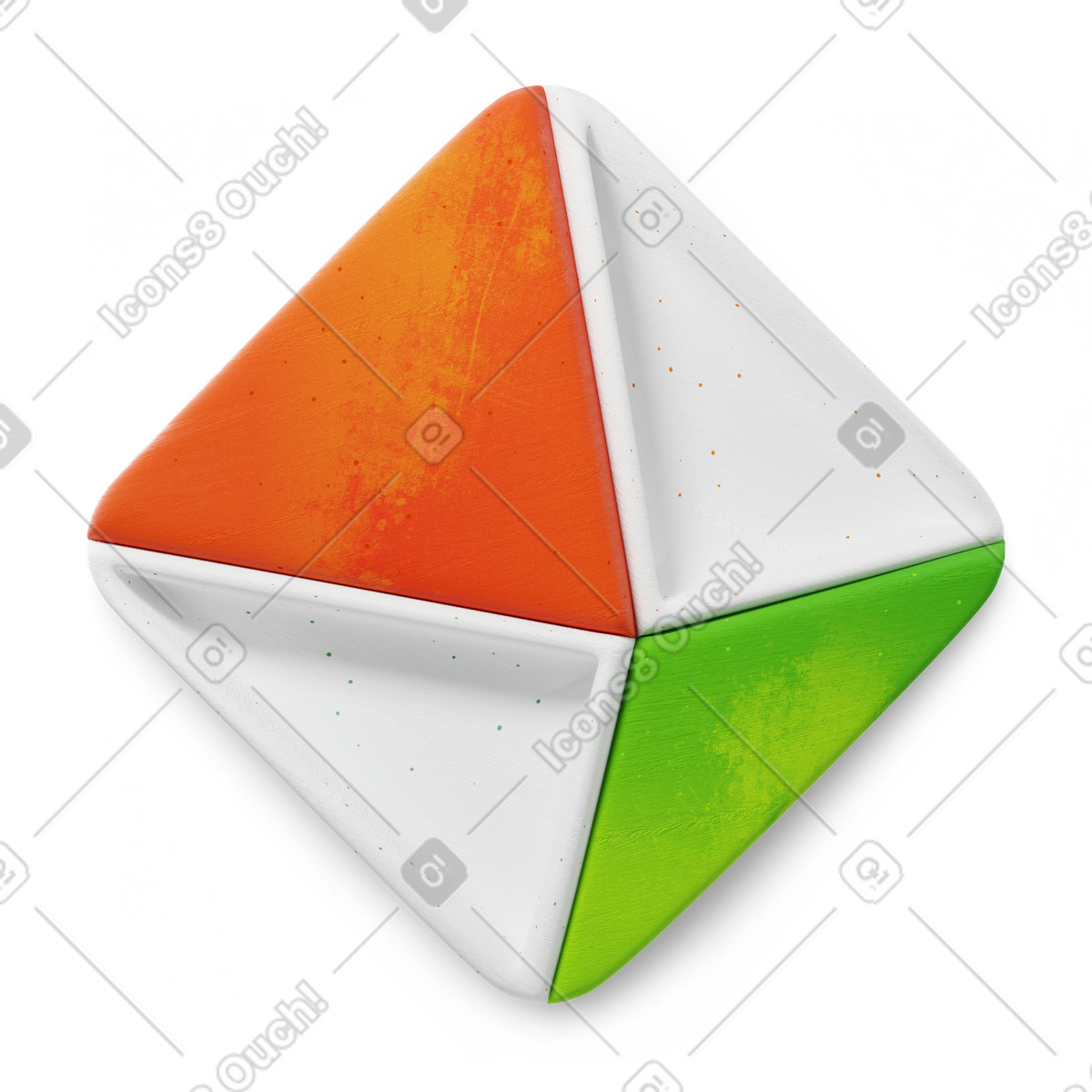 3D Microsoft Fluent illustration スタイルの Pyramid geometric shape with orange white green triangular faces texture のイラストをPNG、SVG形式でダウンロード