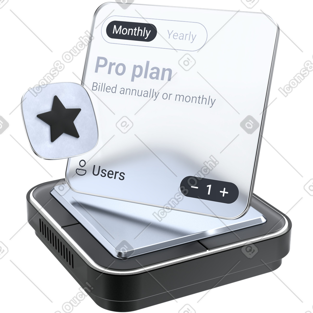 Ilustração de Pricing plan interface showing pro billed annually or monthly em no estilo 3D para baixar em PNG, SVG