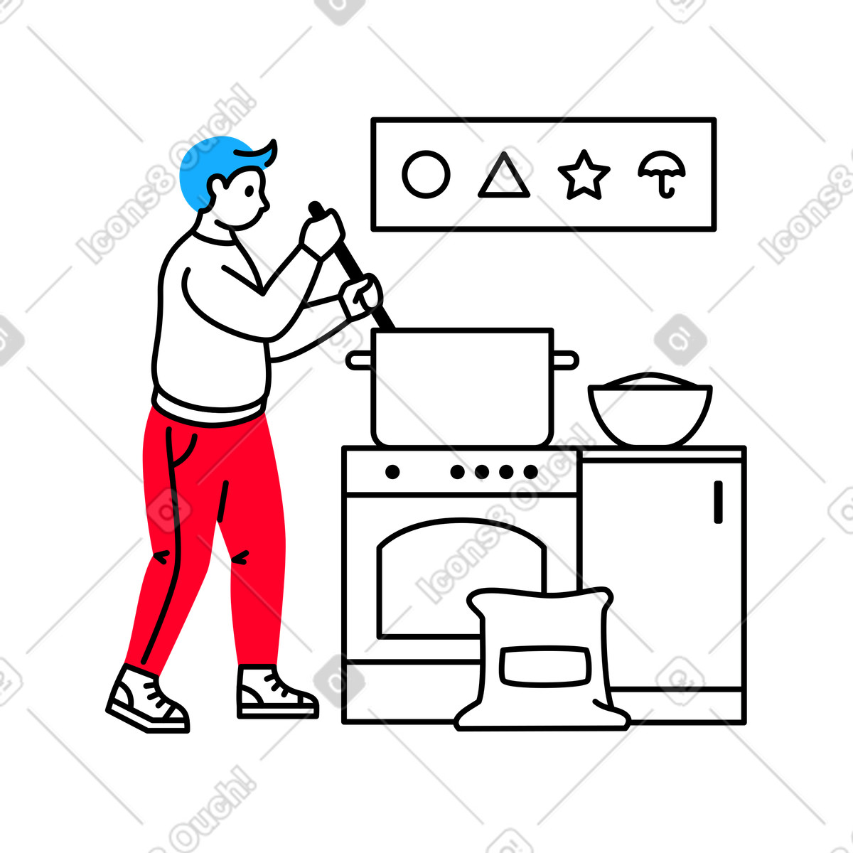 下载 Transistor 风格的 男人在电炉上做饭 插画，支持 PNG、SVG 格式