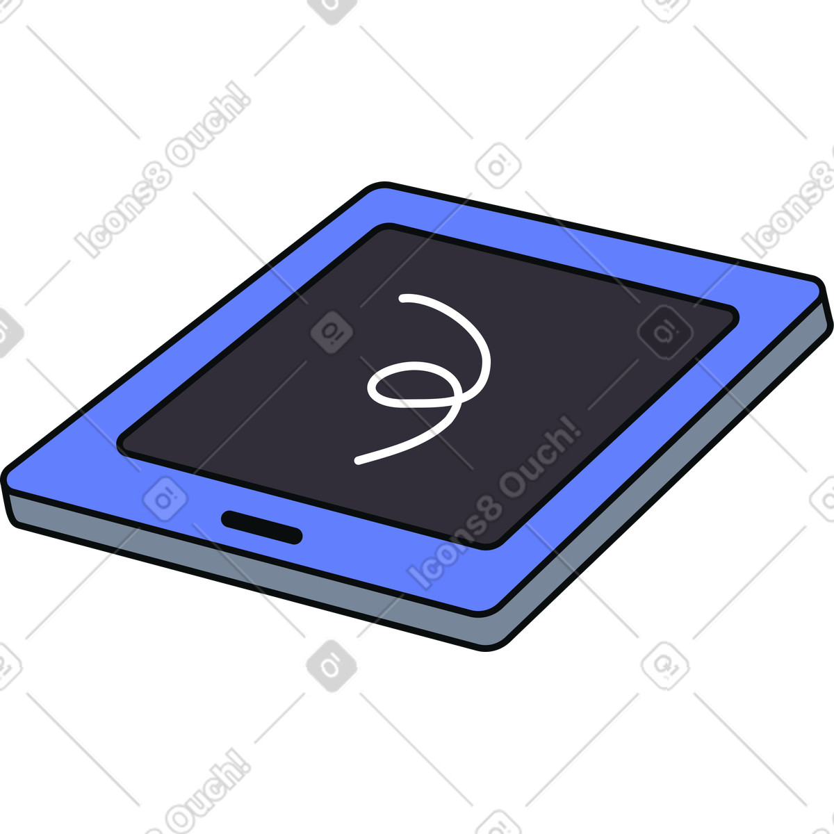 Tablet con un disegno sullo schermo illustrazione in stile Teko scarica in PNG, SVG