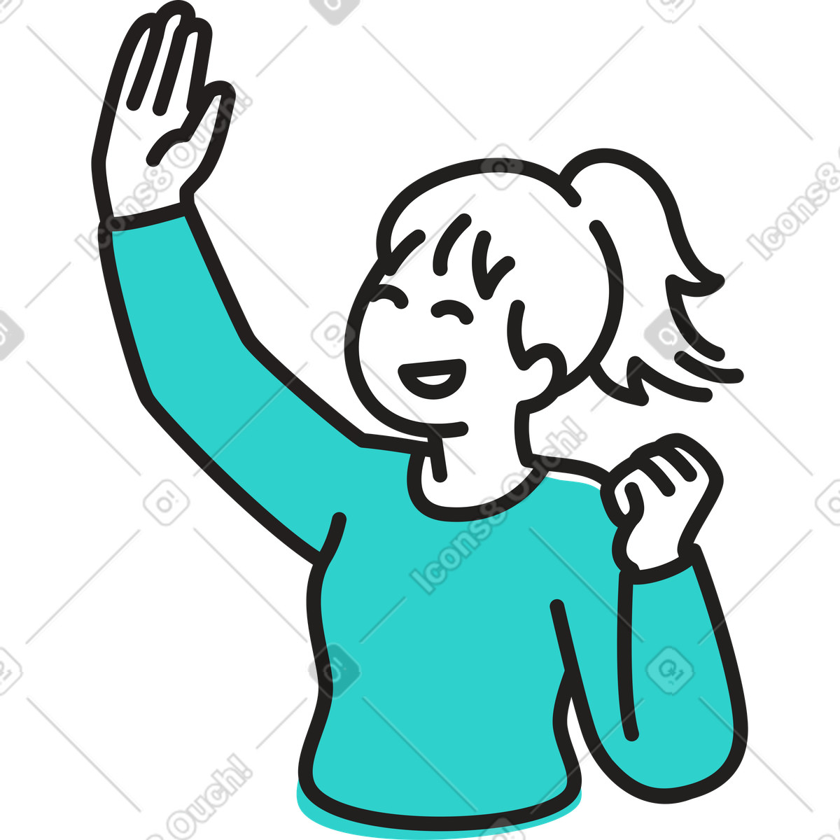 Woman with raised hand illustration in Little style download in PNG, SVG