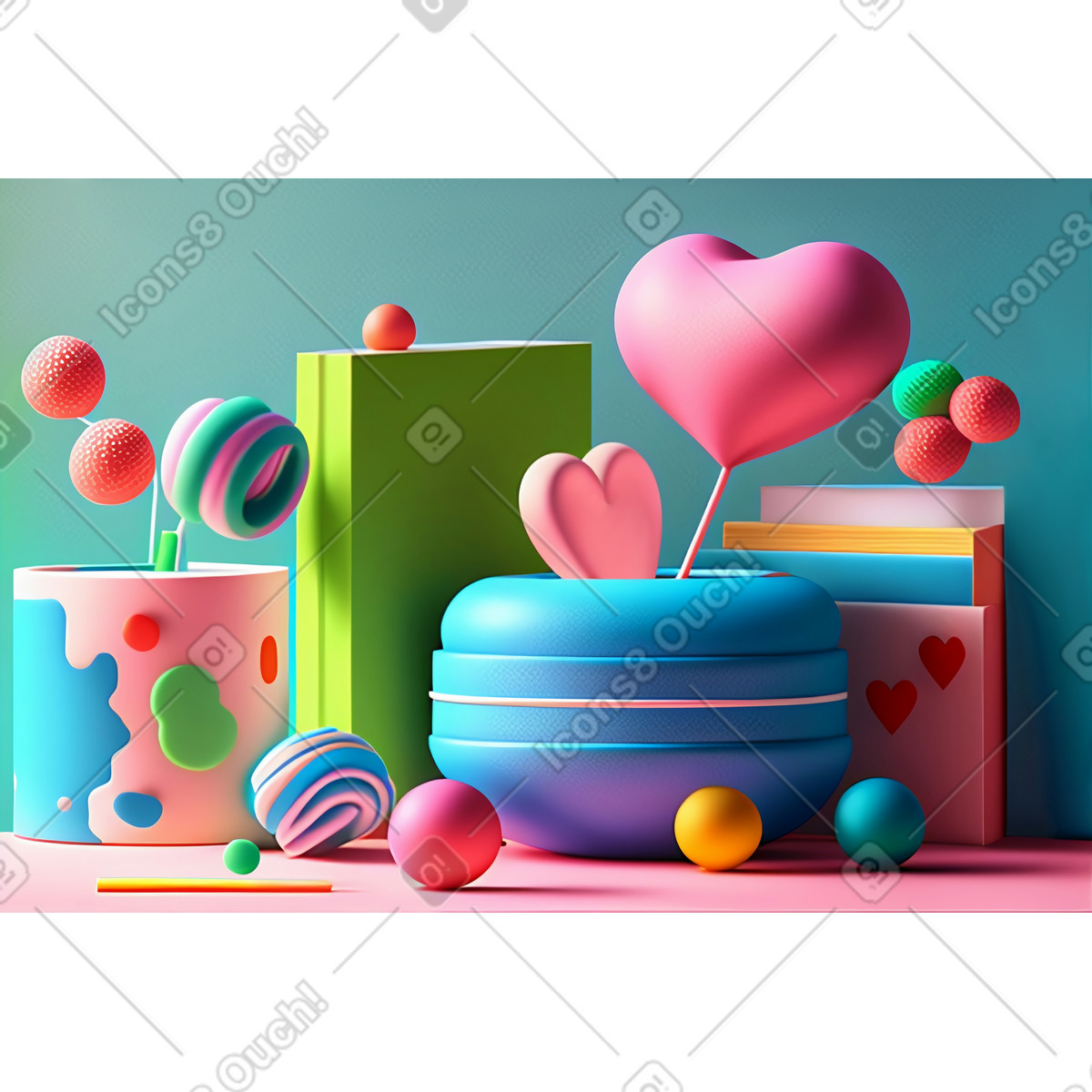 Priorità bassa di giorno biglietti s. valentino 3d con il contenitore regalo ed i cuori illustrazione in stile Experimental scarica in PNG, SVG