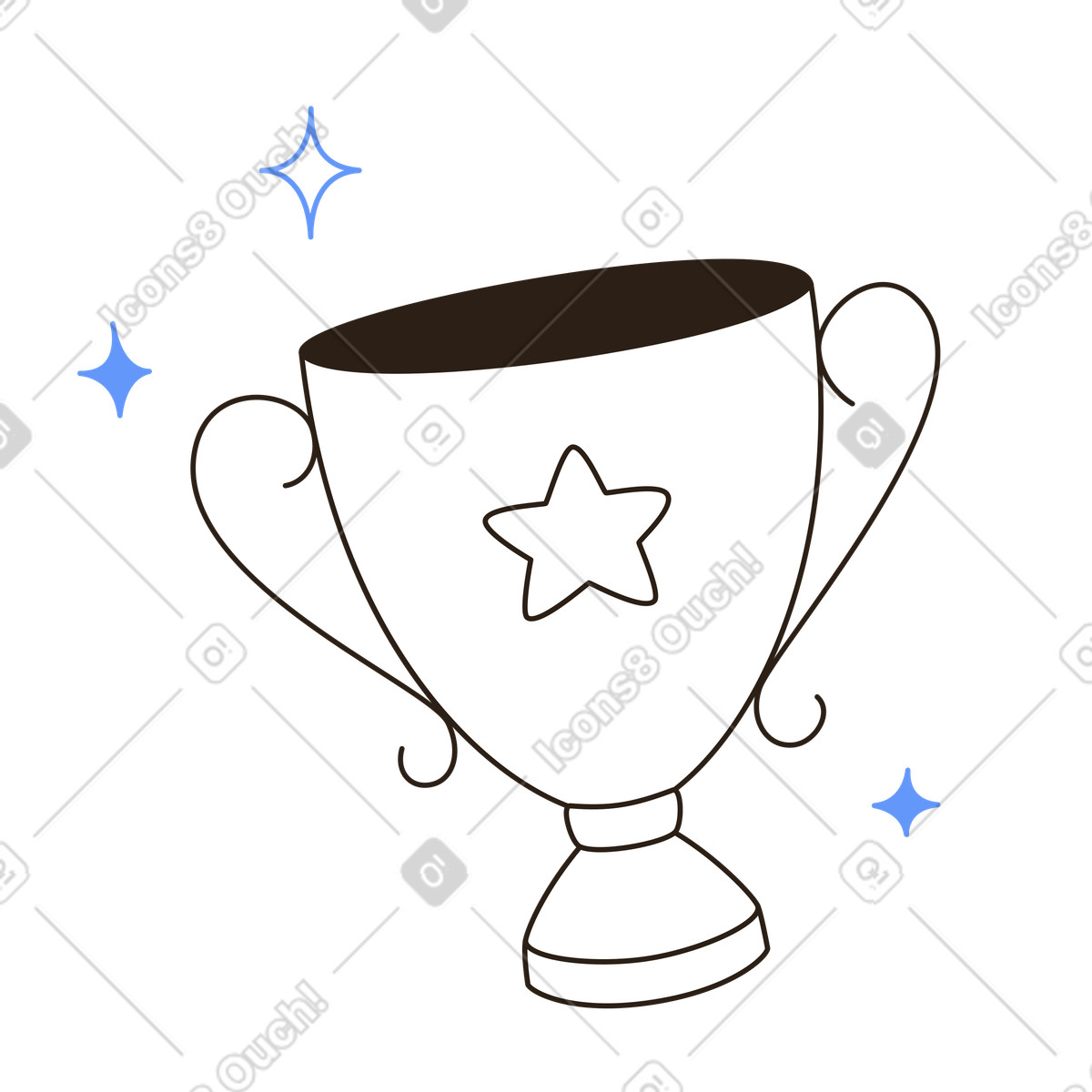 Ilustración Copa trofeo con estrella y destellos, éxito logro. en estilo Plain a descargar en PNG SVG