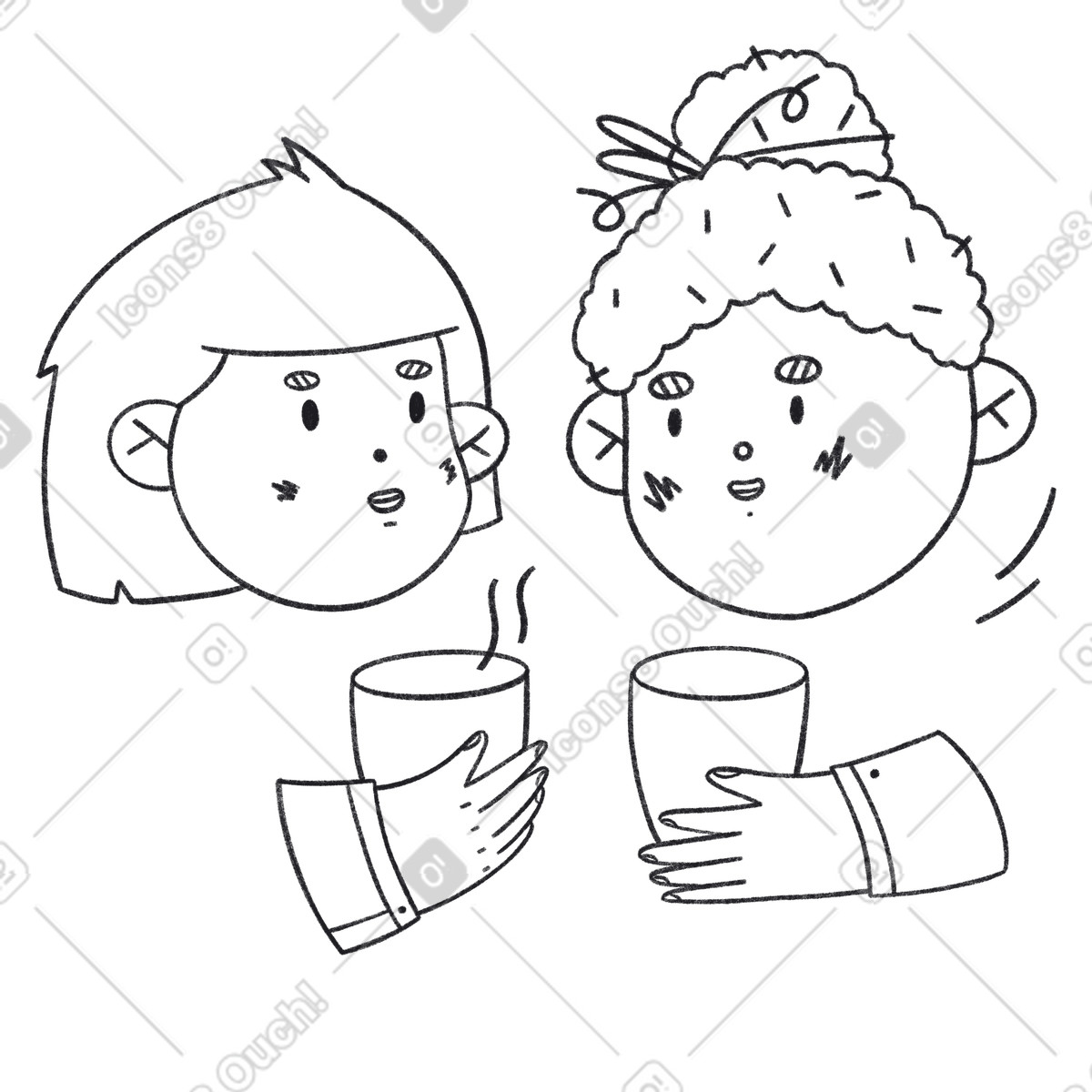 Talking friends over a cup of coffee illustration in Bonbon Line style download in PNG, SVG