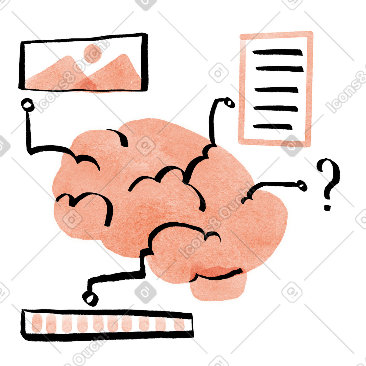 Artificial intelligence generating text and picture, AI content generation automation illustration in Hand-drawn animation style download in PNG, SVG