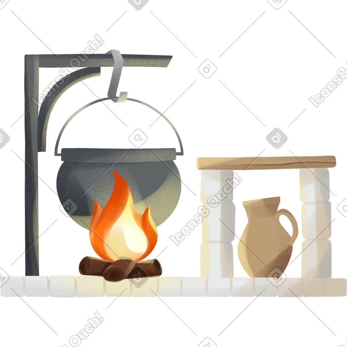 Fireplace with suspension and shelf illustrazione in stile Shine scarica in PNG, SVG