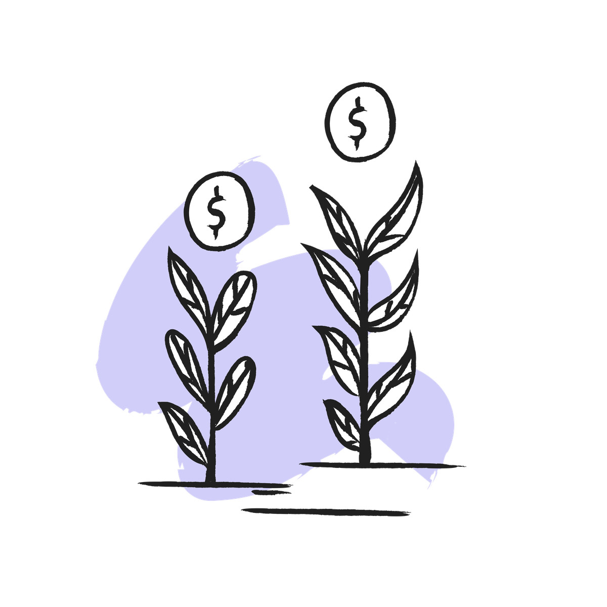 Иллюстрация Sprouting coin plants, Investment growth and personal finance в стиле Pixeltrue icons — скачать в форматах PNG, SVG