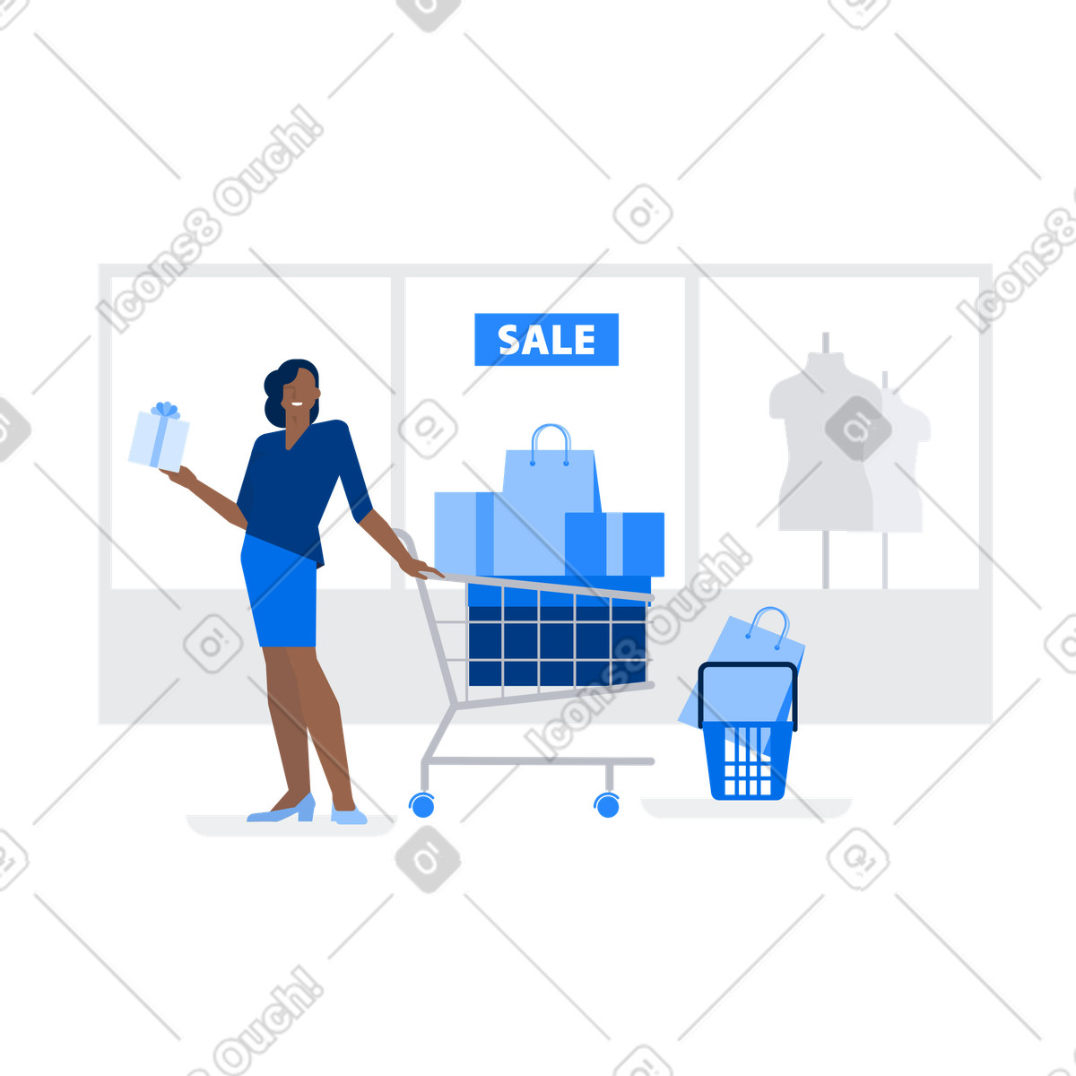 Donna che fa shopping durante i saldi stagionali illustrazione in stile Urban scarica in PNG, SVG
