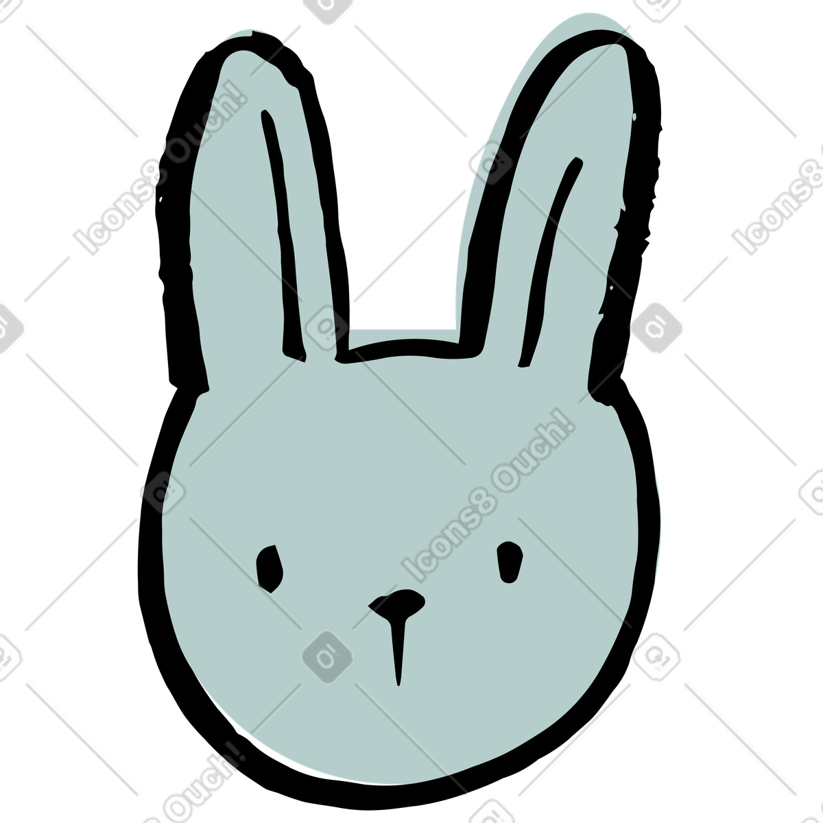Minimalist rabbit head doodle, cute animal mascot illustration in Scandi style download in PNG, SVG