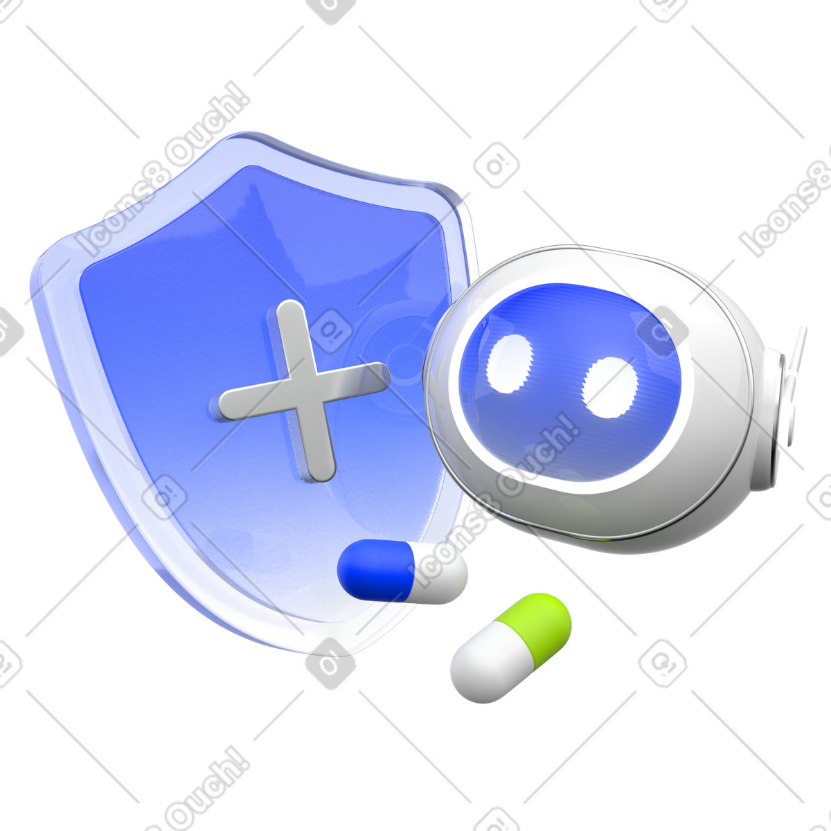 Иллюстрация Медицинское страхование, blue shield с чат-ботом, цифровая безопасность в сфере здравоохранения. в PNG и SVG