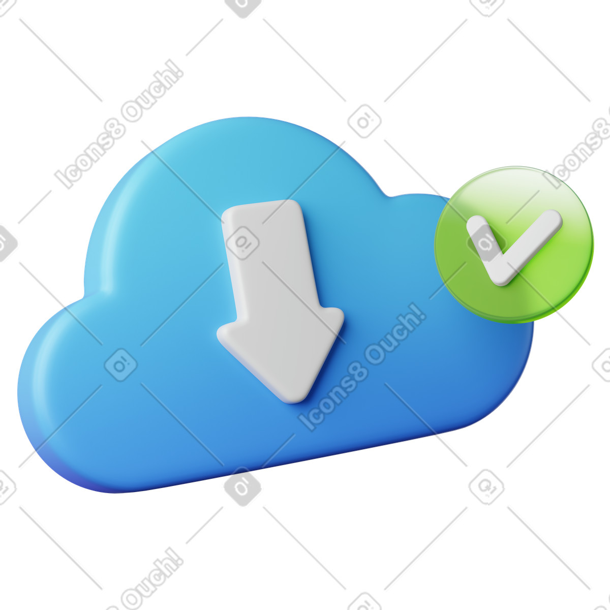 Ilustração de Cloud download arrow with green checkmark indicating successful data transfer em no estilo 3D Playful para baixar em PNG, SVG