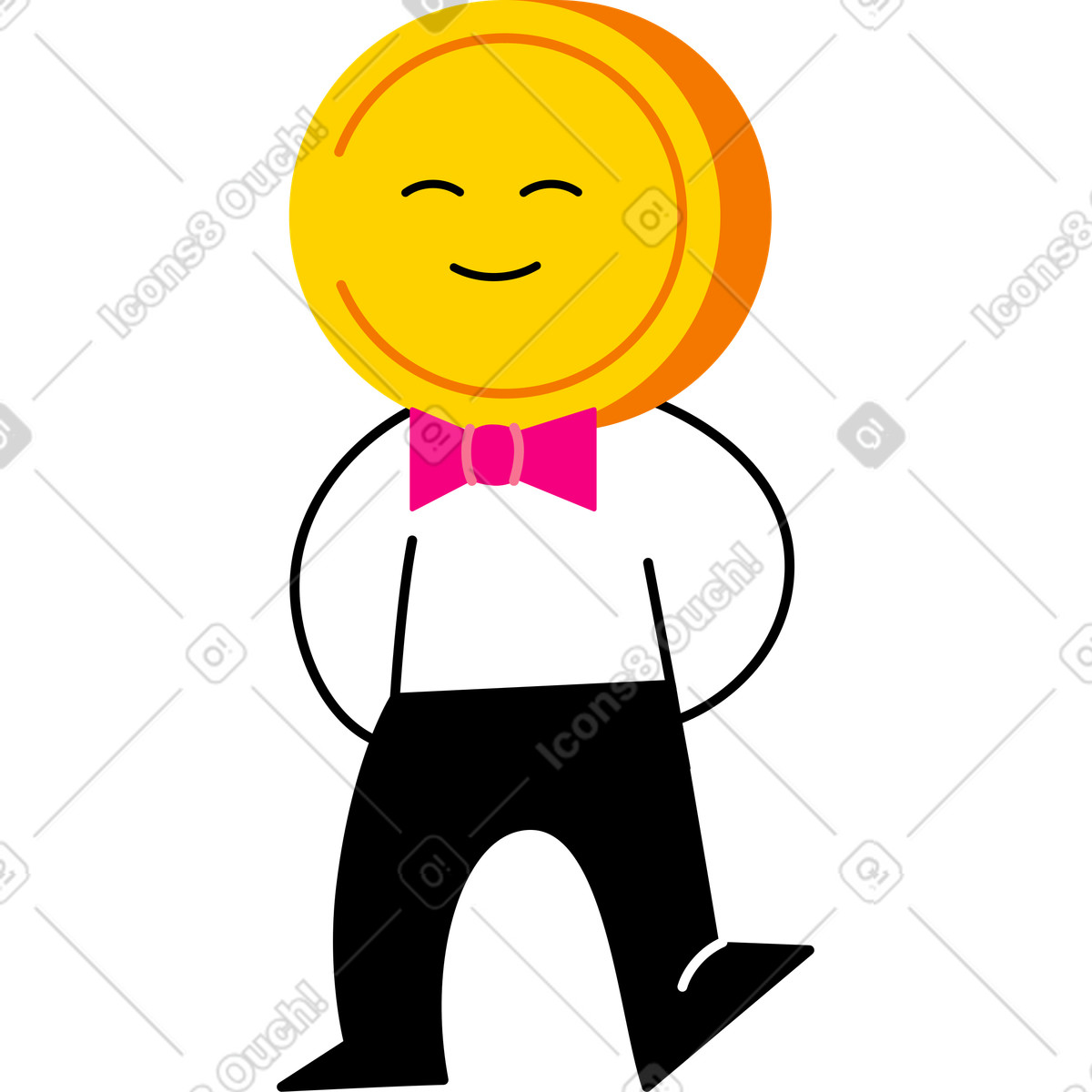 Charakter mit münzkopf-Illustration im Giggle-Stil als Download in PNG, SVG