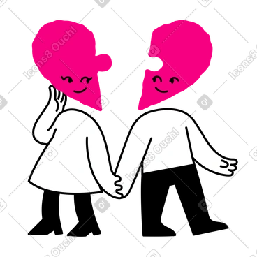 Characters with heads half a heart holding hands PNG, SVG
