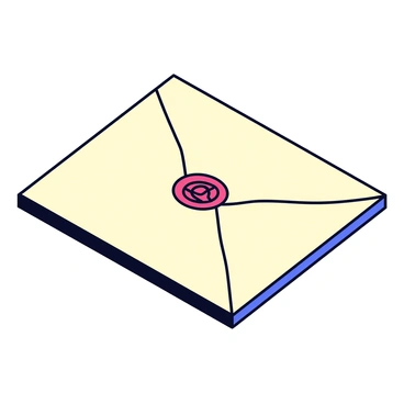 A sealed envelope with a rectangular shape rests on a simple wooden table. The envelope is made of smooth, cream-colored paper with a subtle sheen. In the center of the envelope, there is a neatly placed red wax seal, featuring an intricate design. The slight shadow of the envelope suggests its importance. The background is softly blurred, allowing focus on the envelope's details.