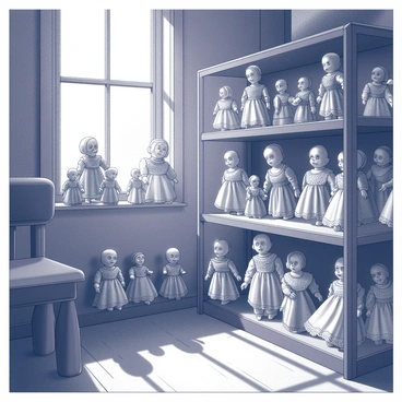 A room filled with antique dolls with unsettling, glassy eyes