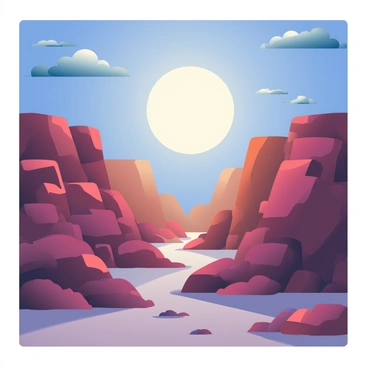 A full moon is rising over a canyon, illuminating the scene with a soft, silvery glow. The canyon features rugged, weathered rocks with shades of deep red and orange, creating a stunning contrast against the luminous moonlight. Shadows are cast across the canyon floor, enhancing the texture of the rocky formations. The sky is a gradient of deep blue, transitioning to lighter hues as it approaches the horizon, dotted with a few wispy clouds that reflect the moon's light. The scene evokes a sense of tranquility and beauty, highlighting the natural landscape.