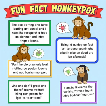 A colorful infographic featuring fun facts about monkeypox, with cartoon-style illustrations.