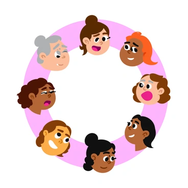 A circle of diverse faces displaying a range of emotions. Each face shows a distinct expression, from "joy" and "surprise" to "sadness" and "anger." The faces vary in age and ethnicity, creating a vibrant representation of human emotions. The background is a soft color that highlights the circle of faces, emphasizing their emotional expressions. Each face is drawn with exaggerated features to capture the essence of the feelings depicted.