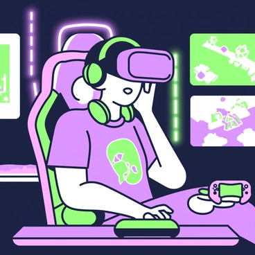 A gamer adjusting a virtual reality headset while playing an immersive game