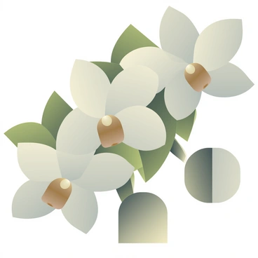 A delicate corsage made of white orchids and greenery, accompanied by a matching boutonniere, both elegantly arranged on a satin background for a 1920s formal dance.