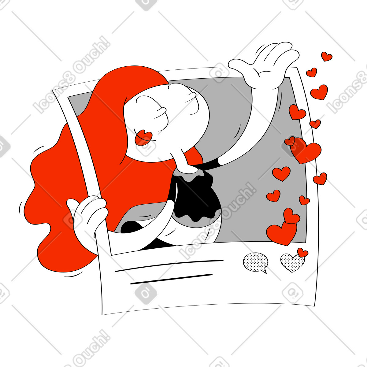 Photo of a pretty girl getting likes on social media illustration in Looney style download in PNG, SVG