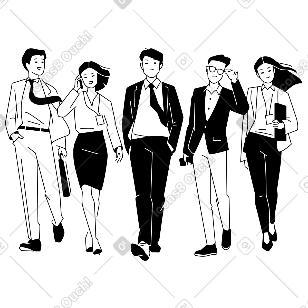 Confident office team walking together, Teamwork and unity animierte Illustration im Weekday-Stil als Download in GIF, Lottie (JSON), AE