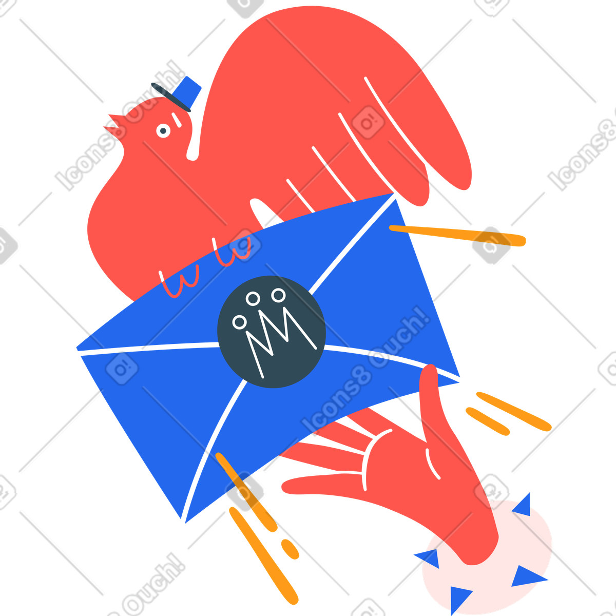 Pigeon delivering sealed letter, Correspondence and mail sending illustration in Kingdom style download in PNG, SVG