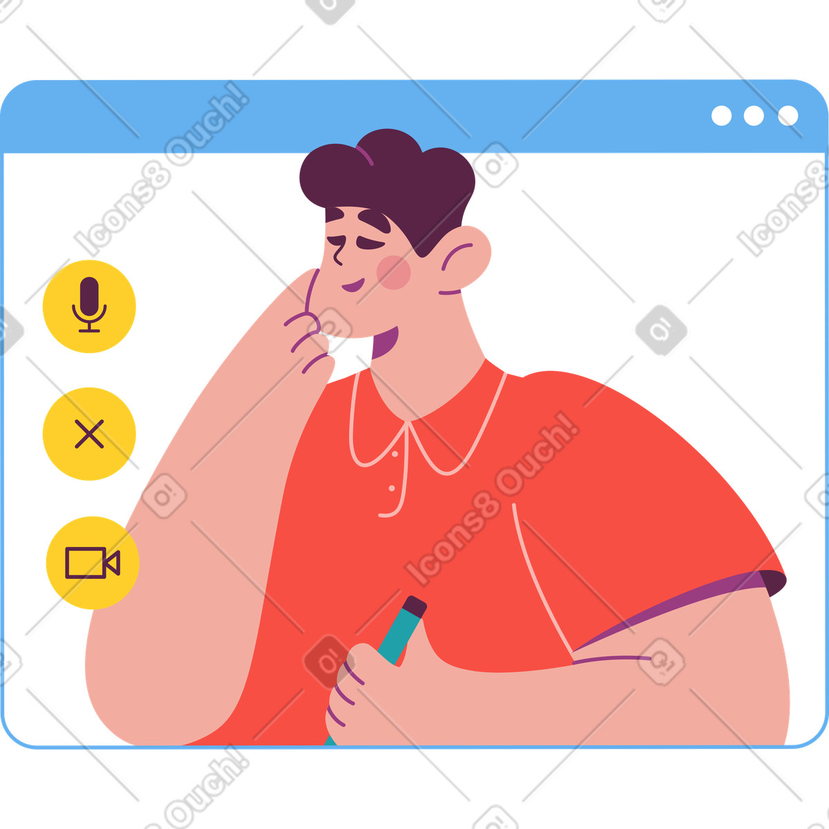 Ilustração de Homem na reunião zoom em no estilo Sammy para baixar em PNG, SVG