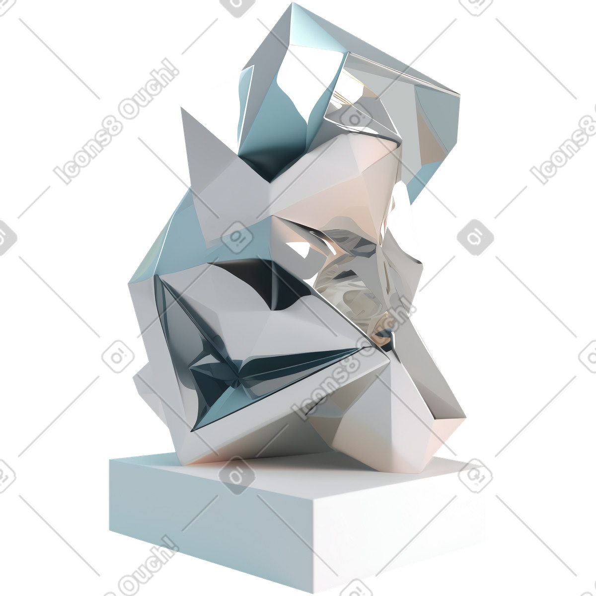 Abstrakte skulptur aus glänzendem metall-Illustration im 3D Construction-Stil als Download in PNG, SVG