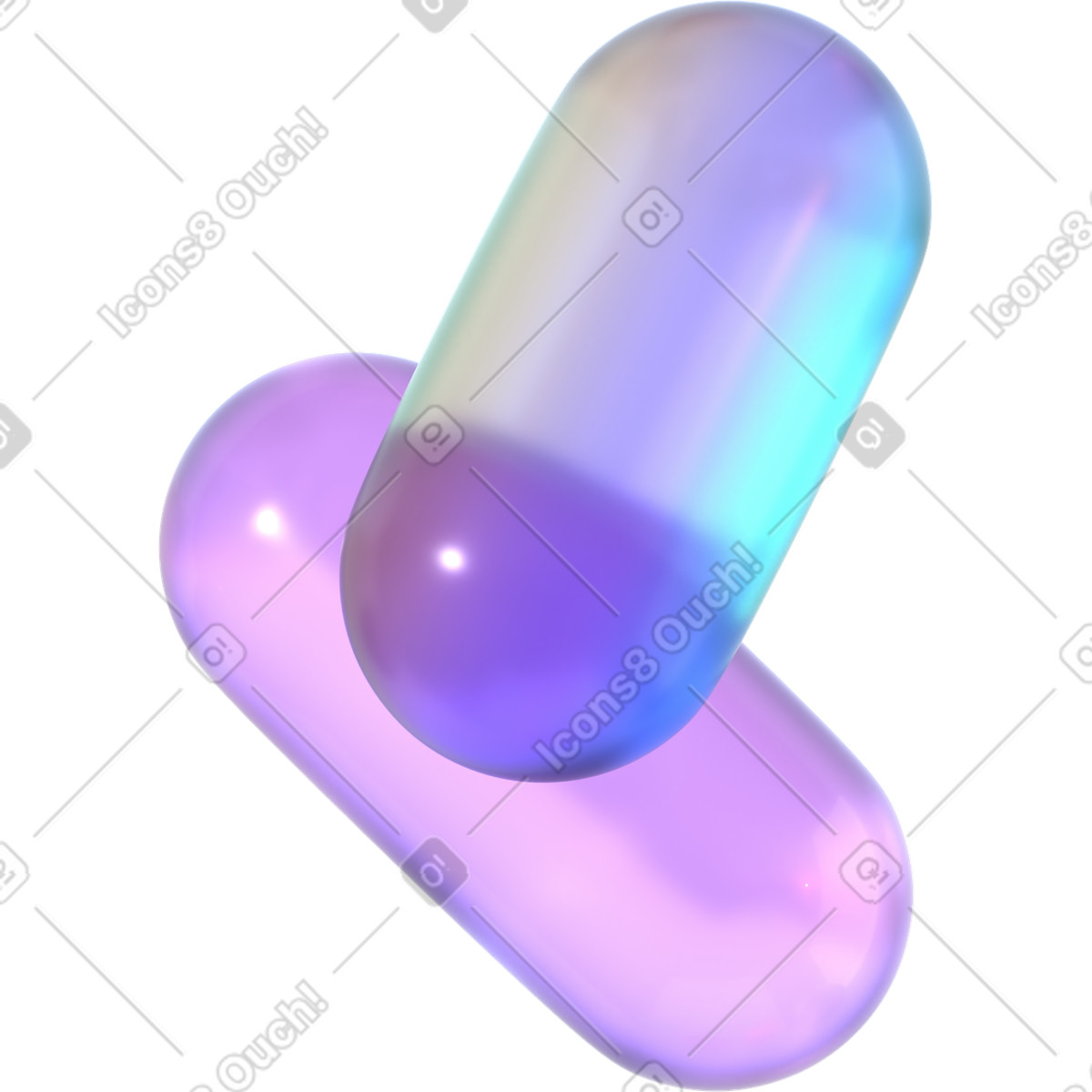 Two transparent capsules illustration in 3D Glassy style download in PNG, SVG