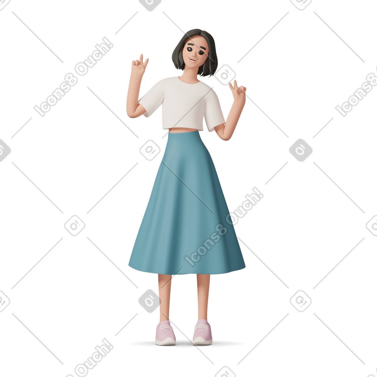 3D Casual life スタイルの Girl showing peace sign のイラストをPNG、SVG形式でダウンロード