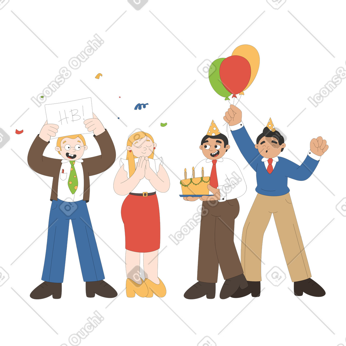 下载 Sitcom 风格的 同事们庆祝生日 插画，支持 PNG、SVG 格式