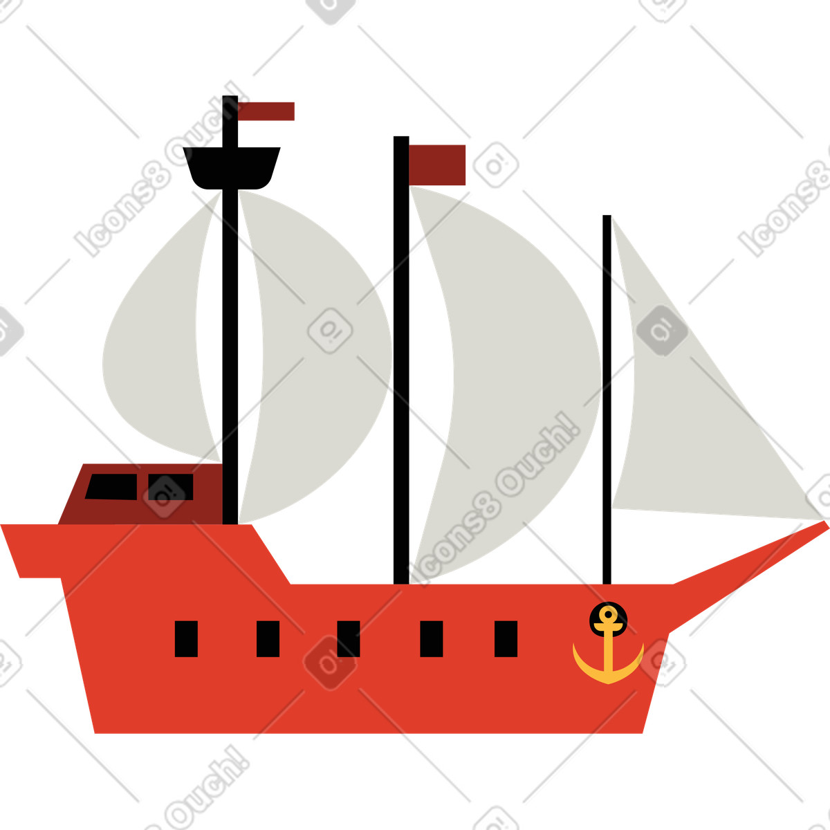 Burgundy スタイルの 海賊船 のイラストをPNG、SVG形式でダウンロード