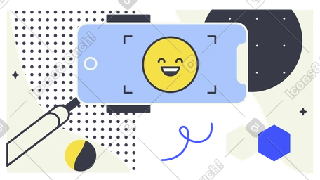 Smartphone on selfie stick framing smiley, Digital photography and taking selfies
