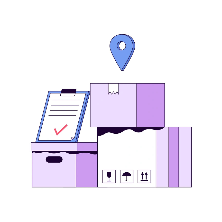 Boxes with a checklist and location pin - Martina style illustration