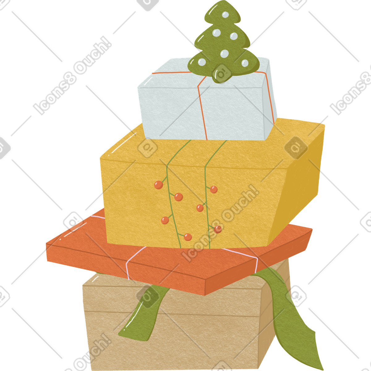 Christmas tree standing on of gift boxes illustration in Goose style download in PNG, SVG