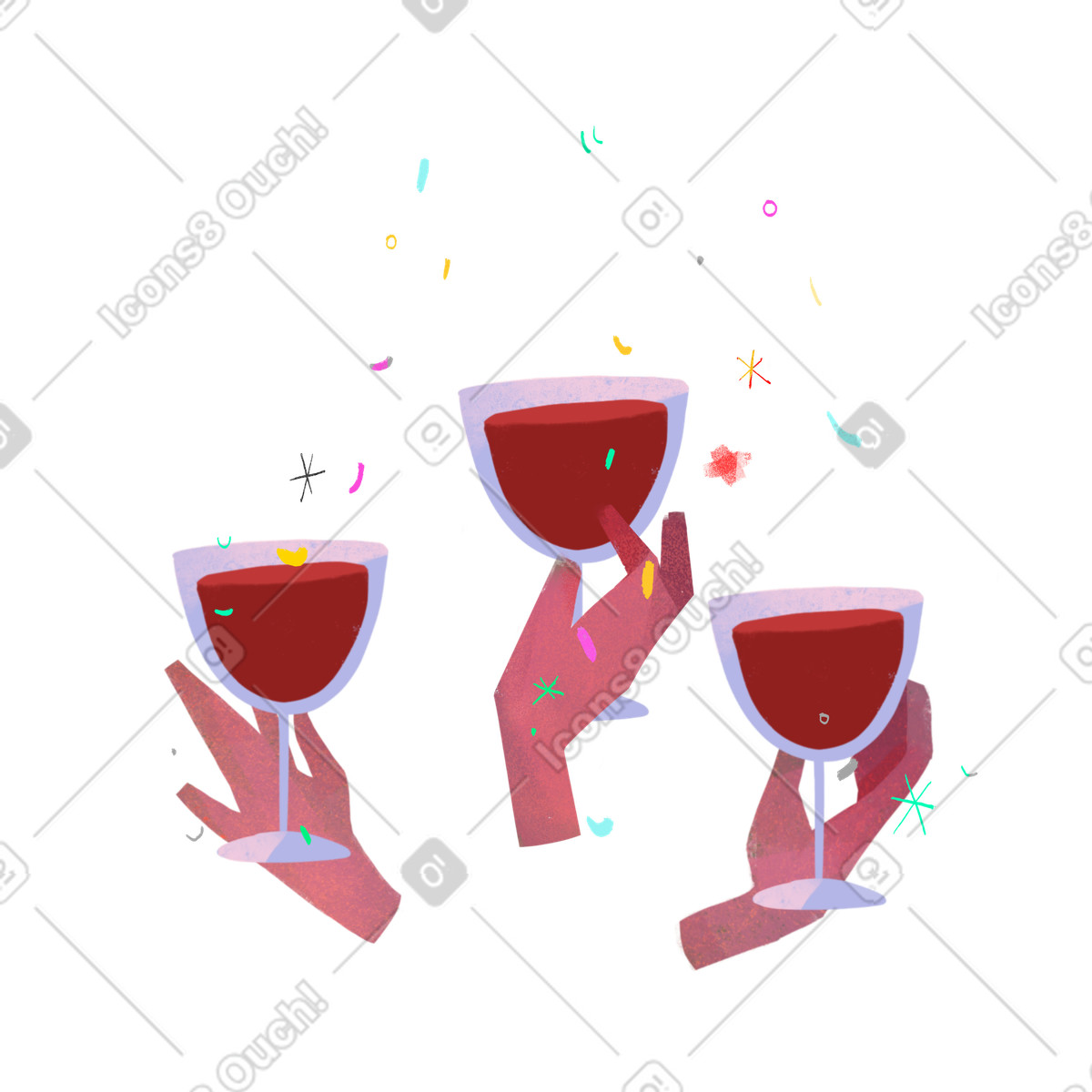 Ilustração de Mãos segurando copos com vinho como brinde em no estilo Fabulous para baixar em PNG, SVG