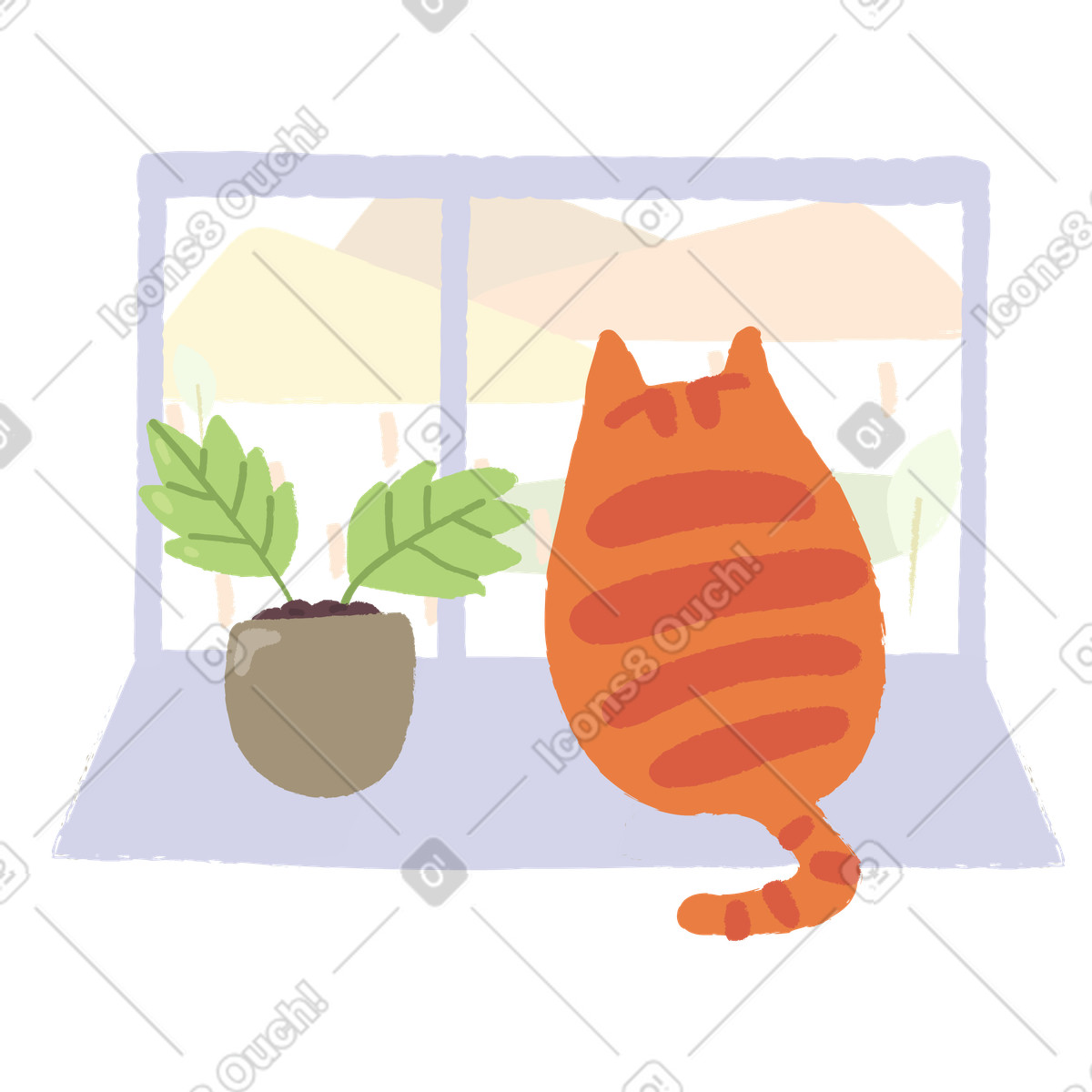 Rainy day illustration in Ginger Cat style download in PNG, SVG