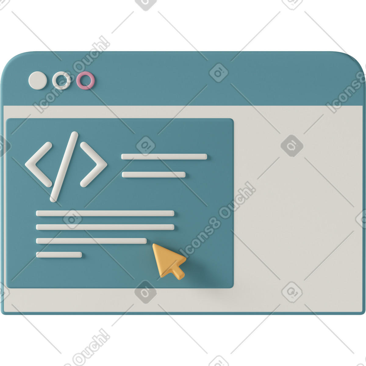 Browser window with code signs illustration in PNG, SVG