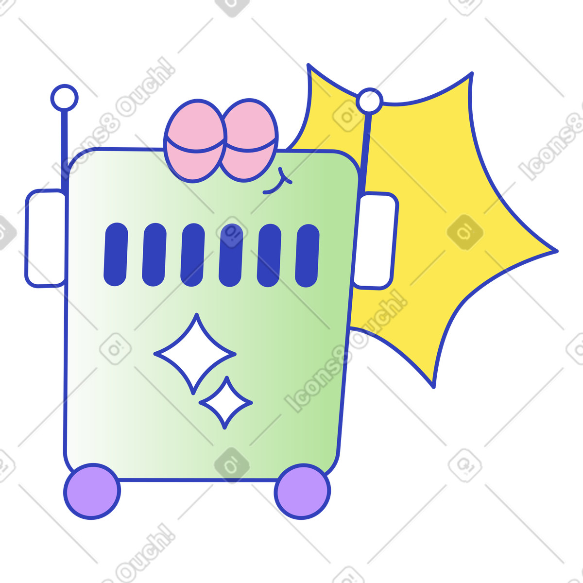 Eyeful 스타일의 Cute service robot with pink eyes purple wheels and antenna 일러스트레이션 PNG, SVG 다운로드
