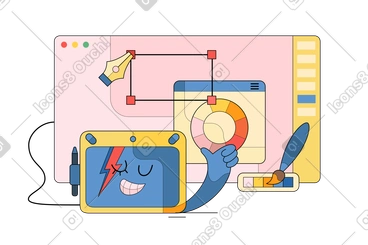 Website design and smiling drawing tablet PNG, SVG
