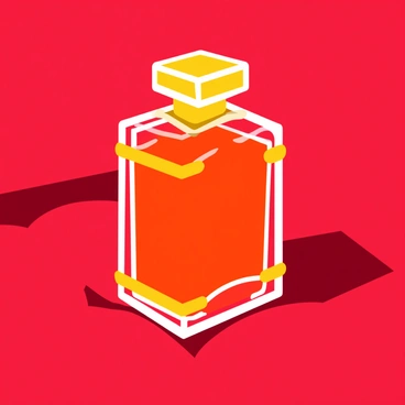 A luxurious perfume bottle with a sleek, tall design and intricate gold accents. The bottle is made of clear glass, allowing the rich liquid inside to shimmer. It is placed on a deep red velvet surface that adds a sense of opulence. The light reflects off the gold details, creating highlights that enhance the elegance of the bottle. A soft shadow is cast on the velvet, emphasizing the bottle's shape and the texture of the fabric beneath it.