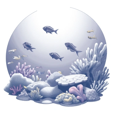 An underwater scene with various species of fish swimming amidst vibrant coral formations. The fish have distinct shapes and patterns, with some schools of smaller fish darting around larger, more colorful ones. The coral presents an array of textures and shapes, featuring branching, brain, and plate corals. Sunlight filters down through the water's surface, creating a shimmering effect on the sea floor. The scene conveys a sense of the diverse marine ecosystem, showcasing interactions between the fish and their coral habitat.