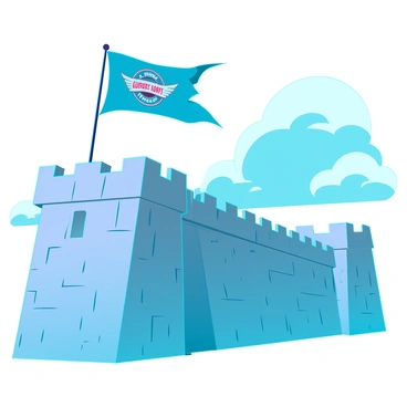 The Survey Corps banner waving proudly in the wind atop a fortress wall